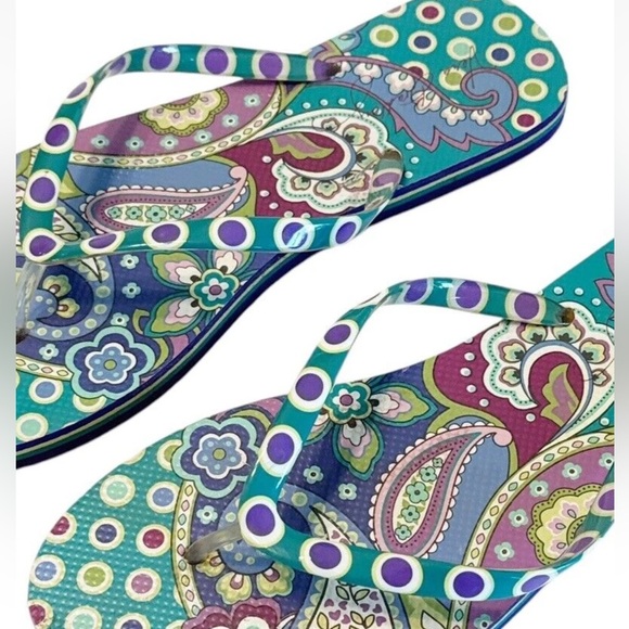 Vera Bradley Blue Island Medallion Floral Dot Colorful Paisley Flip Flops Sz LRG - Picture 7 of 9